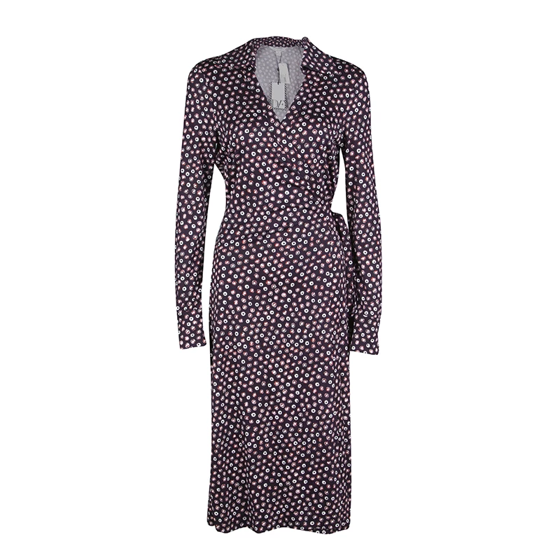 Diane Von Furstenberg Navy Blue Pirouette Dot Print Silk Jersey Cybil Wrap Dress L For Women 1 Diane Von Furstenberg Navy Blue Pirouette Dot Print Silk Jersey Cybil Wrap Dress L For Women
