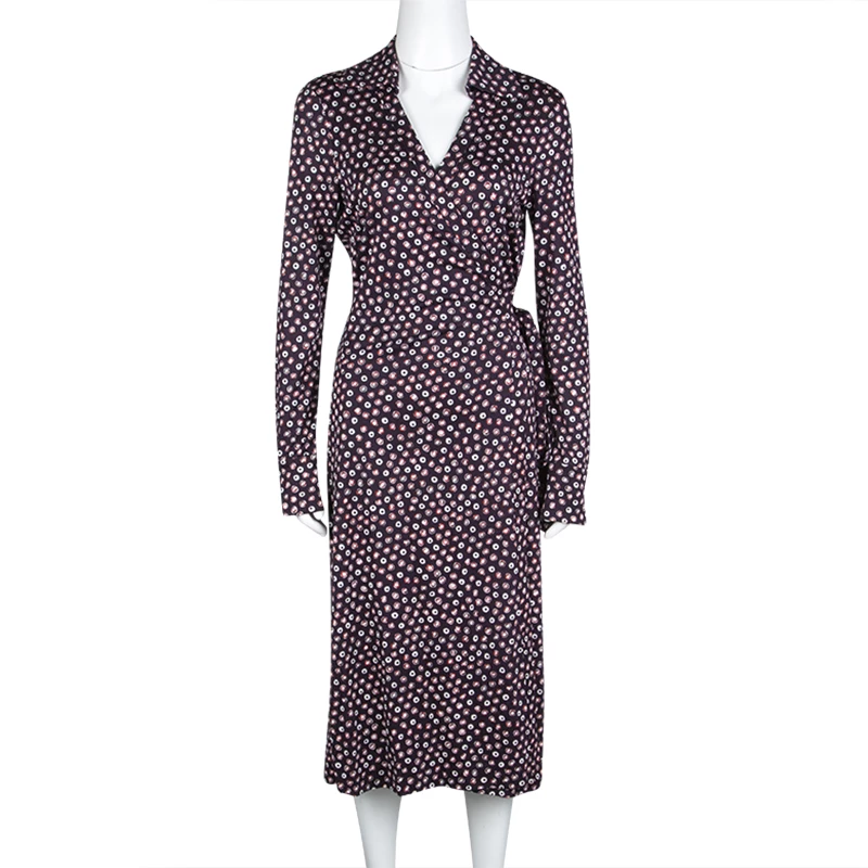 Diane Von Furstenberg Navy Blue Pirouette Dot Print Silk Jersey Cybil Wrap Dress L For Women 2 Diane Von Furstenberg Navy Blue Pirouette Dot Print Silk Jersey Cybil Wrap Dress L For Women - Image 2