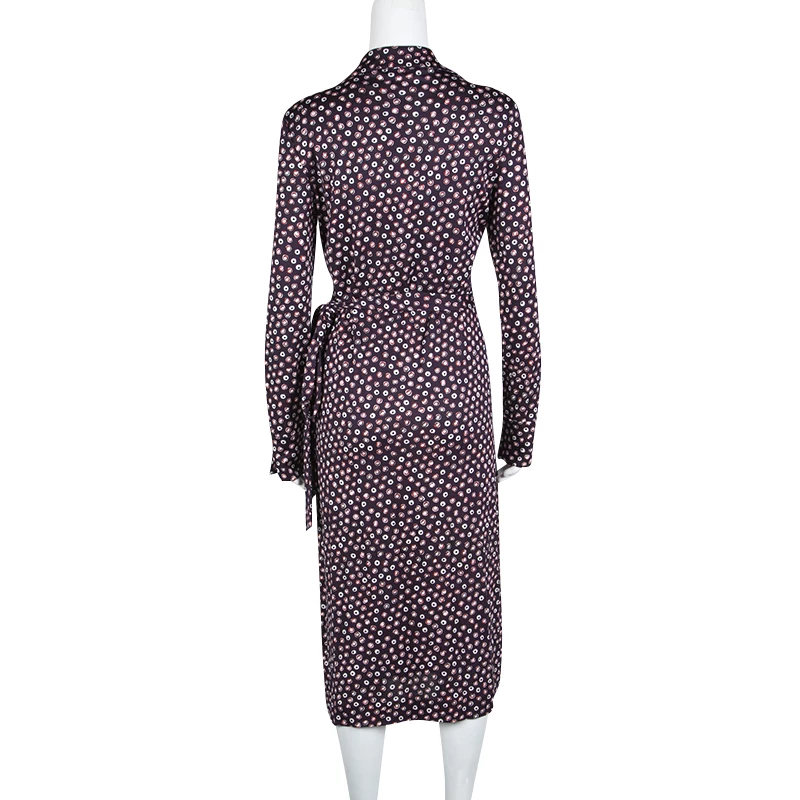 Diane Von Furstenberg Navy Blue Pirouette Dot Print Silk Jersey Cybil Wrap Dress XS For Women 3 Diane Von Furstenberg Navy Blue Pirouette Dot Print Silk Jersey Cybil Wrap Dress XS For Women - Image 3