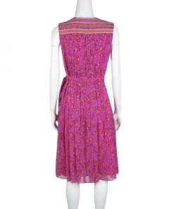 Diane Von Furstenberg Shalamar Pink Floral Printed Silk Sleeveless Bali Wrap Dress L For Women -Diane Von Furstenberg shop luxury women diane von furstenberg new clothes p133293 0003