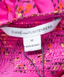 Diane Von Furstenberg Shalamar Pink Floral Printed Silk Sleeveless Bali Wrap Dress L For Women -Diane Von Furstenberg shop luxury women diane von furstenberg new clothes p133293 0006