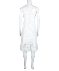 Diane Von Furstenberg White Guipure Lace Sleeveless Tiana Flounce Dress L For Women -Diane Von Furstenberg shop luxury women diane von furstenberg new clothes p135789 0003