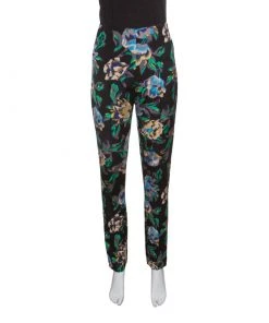 Diane Von Furstenberg Black Floral Printed Benton High Waist Skinny Pants S For Women