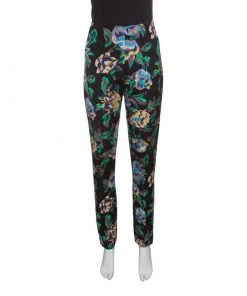 Diane Von Furstenberg Black Floral Printed Benton High Waist Skinny Pants L For Women