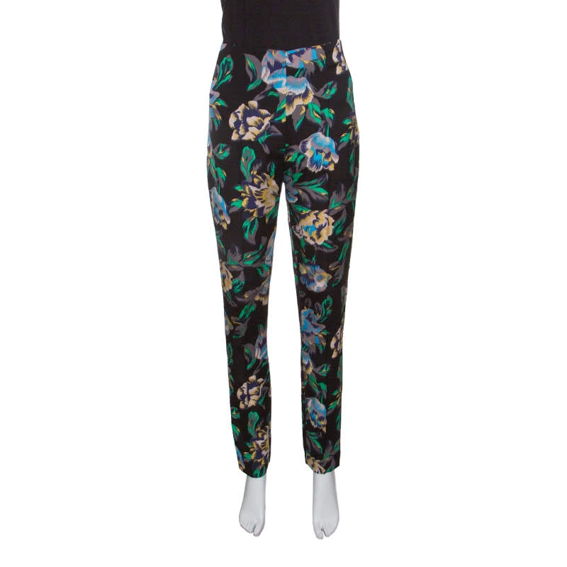 Diane Von Furstenberg Black Floral Printed Benton High Waist Skinny Pants L For Women 1 Diane Von Furstenberg Black Floral Printed Benton High Waist Skinny Pants L For Women