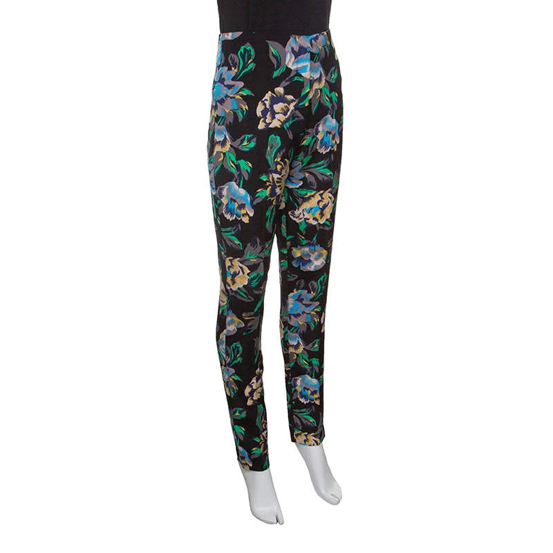 Diane Von Furstenberg Black Floral Printed Benton High Waist Skinny Pants L For Women 2 Diane Von Furstenberg Black Floral Printed Benton High Waist Skinny Pants L For Women - Image 2