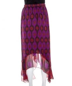 Diane Von Furstenberg Purple Printed Silk Asymmetric Louella Skirt M For Women