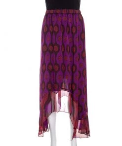 Diane Von Furstenberg Purple Printed Silk Asymmetric Louella Skirt M For Women -Diane Von Furstenberg shop luxury women diane von furstenberg new clothes p148996 0003