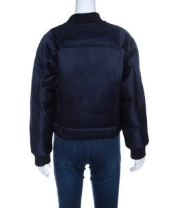 Diane Von Furstenberg Navy Blue Satin Alexander Bomber Jacket XS For Women -Diane Von Furstenberg shop luxury women diane von furstenberg new clothes p149532 0003