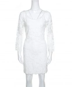 Diane Von Furstenberg White Lace Zarita Scoop Dress L For Women