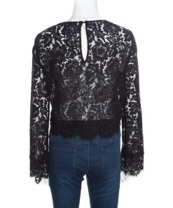 Diane Von Furstenberg Black Scalloped Lace Yeva Crop Top L For Women 9 Diane Von Furstenberg Black Scalloped Lace Yeva Crop Top L For Women -Diane Von Furstenberg shop luxury women diane von furstenberg new clothes p163561 007