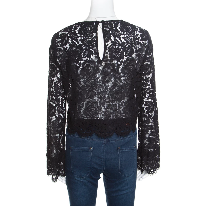 Diane Von Furstenberg Black Scalloped Lace Yeva Crop Top L For Women 3 Diane Von Furstenberg Black Scalloped Lace Yeva Crop Top L For Women - Image 3