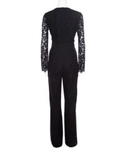 Diane Von Furstenberg Black Lace Plunge Neck Detail Kyara Tux Jumpsuit M For Women -Diane Von Furstenberg shop luxury women diane von furstenberg new clothes p164518 001