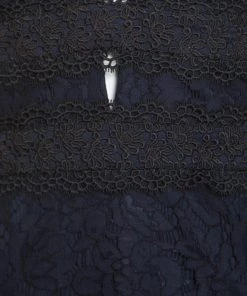 Diane Von Furstenberg Deep Night Blue Lace Plunge Neck Long Sleeve Viera Dress S For Women -Diane Von Furstenberg shop luxury women diane von furstenberg new clothes p164635 003