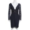 Diane Von Furstenberg Deep Night Blue Lace Plunge Neck Long Sleeve Viera Dress S For Women
