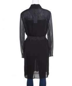 Diane Von Furstenberg Black Silk Georgette Utilitarian Blaine Belted Coat L For Women -Diane Von Furstenberg shop luxury women diane von furstenberg new clothes p165006 001