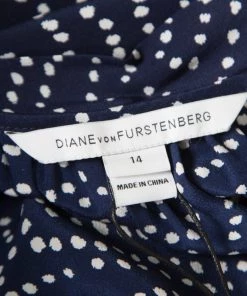 Diane Von Furstenberg Navy Blue And White Dotted Silk Belted Eva Jumpsuit XL For Women -Diane Von Furstenberg shop luxury women diane von furstenberg new clothes p168321 004