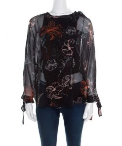 Diane Von Furstenberg Black Fenelon Print Silk Wrap Top L For Women