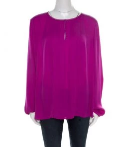 Diane Von Furstenberg Summer Beet Silk Pintuck Detail Blouse XL For Women