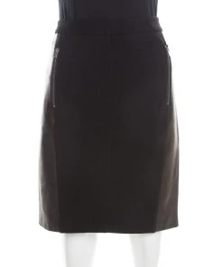 Diane Von Furstenberg Black Contrast Leather Panel Detail Lisa Pencil Skirt M For Women