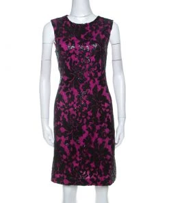 Diane Von Furstenberg Hot Orchid Pink Sequined Kaleb Shift Dress M For Women