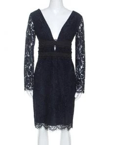 Diane Von Furstenberg Navy Blue Lace Viera Cocktail Dress M For Women