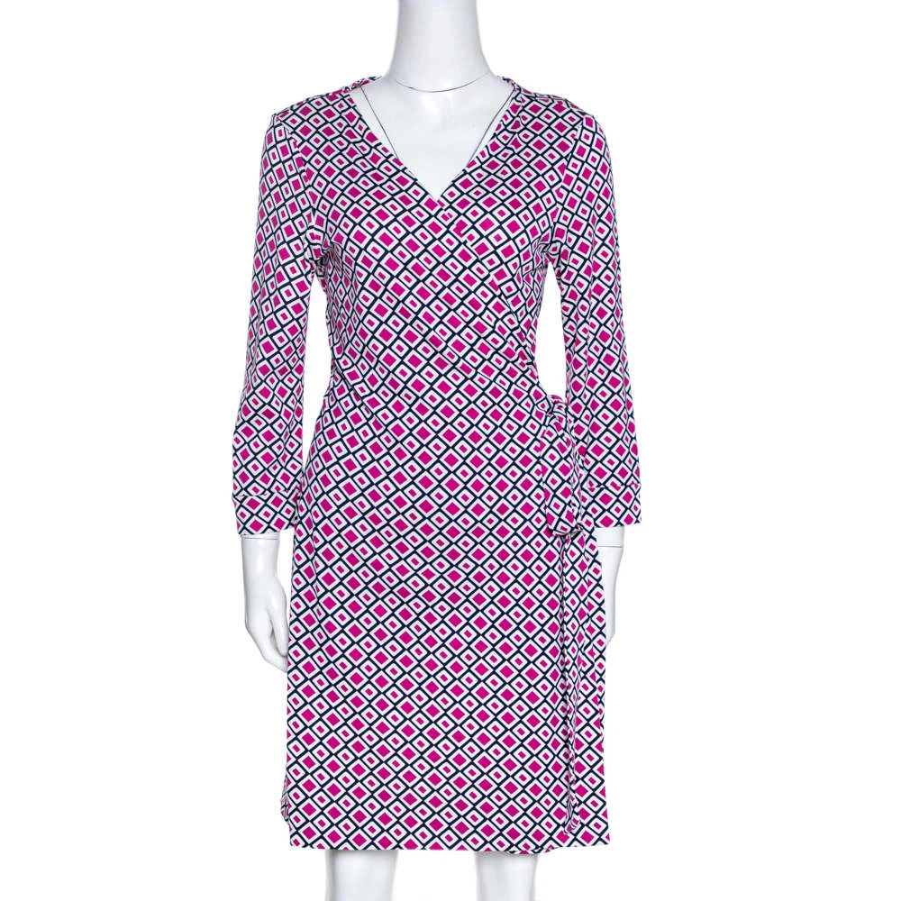 Diane Von Furstenberg Pink Geometric Print New Julian Two Mini Wrap Dress XL For Women 1 Diane Von Furstenberg Pink Geometric Print New Julian Two Mini Wrap Dress XL For Women
