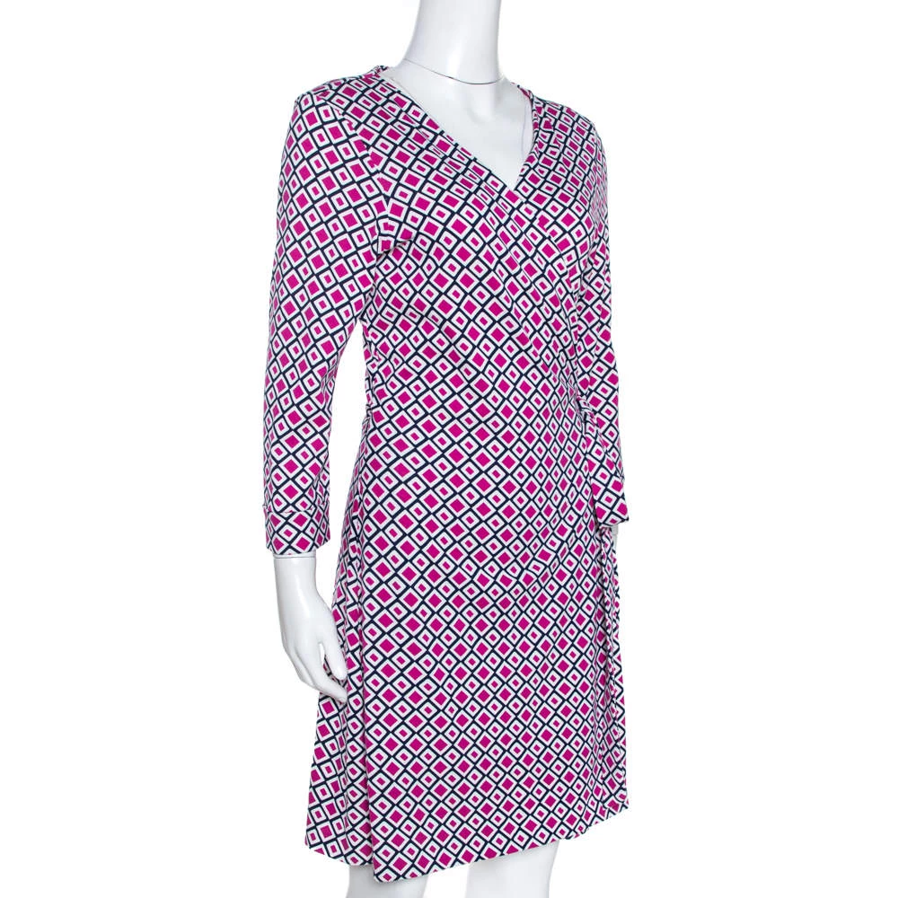 Diane Von Furstenberg Pink Geometric Print New Julian Two Mini Wrap Dress XL For Women 2 Diane Von Furstenberg Pink Geometric Print New Julian Two Mini Wrap Dress XL For Women - Image 2