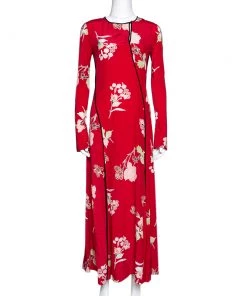 Diane Von Furstenberg Red Silk Paneled Bias Floor Length Dress XS For Women