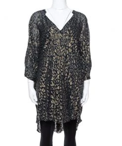 Diane Von Furstenberg Black Brocade Ruched Fleurette Tunic Dress M For Women