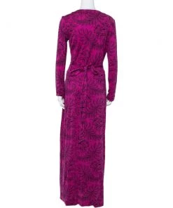Diane Von Furstenberg Pink Silk Jersey New Julian Long Banded Wrap Dress M For Women -Diane Von Furstenberg shop luxury women diane von furstenberg new clothes p351062 003
