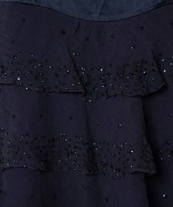 Diane Von Furstenberg Navy Blue Silk Sequin Embellished Tiered Sleeveless Latiera Top M For Women -Diane Von Furstenberg shop luxury women diane von furstenberg new clothes p402001 003