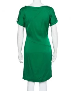 Diane Von Furstenberg Green Silk Satin Draped Faux Wrap Leron Dress L For Women -Diane Von Furstenberg shop luxury women diane von furstenberg new clothes p454148 002