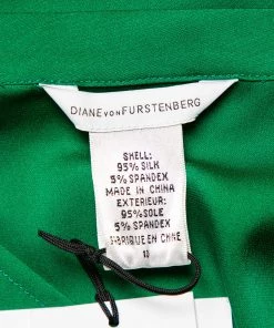 Diane Von Furstenberg Green Silk Satin Draped Faux Wrap Leron Dress L For Women -Diane Von Furstenberg shop luxury women diane von furstenberg new clothes p454148 003