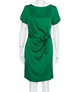 Diane Von Furstenberg shop 28 Diane Von Furstenberg Green Silk Satin Draped Faux Wrap Leron Dress L For Women