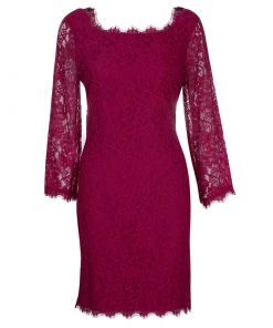 Diane Von Furstenberg Burgundy Zarita Lace Dress L For Women