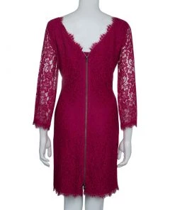 Diane Von Furstenberg Burgundy Zarita Lace Dress L For Women -Diane Von Furstenberg shop luxury women diane von furstenberg new clothes p52889 003
