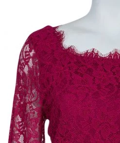 Diane Von Furstenberg Burgundy Zarita Lace Dress L For Women -Diane Von Furstenberg shop luxury women diane von furstenberg new clothes p52889 005