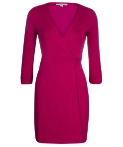 Diane Von Furstenberg New Julian Two Mini Pink Dahlia Wrap Dress S For Women