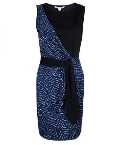 Diane Von Furstenberg Black And Blue Polka Dot Dalia Wrap Dress M For Women