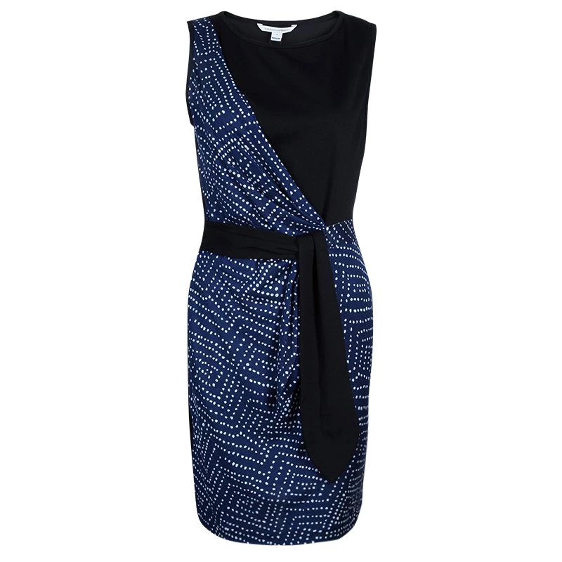 Diane Von Furstenberg Black And Blue Polka Dot Dalia Wrap Dress M For Women 1 Diane Von Furstenberg Black And Blue Polka Dot Dalia Wrap Dress M For Women