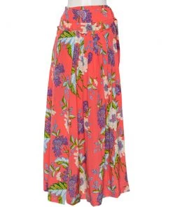 Diane Von Furstenberg Pink Floral Printed Silk Pleated Detail D Ring Wrap Skirt M For Women