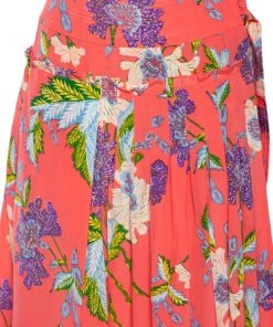 Diane Von Furstenberg Pink Floral Printed Silk Pleated Detail D Ring Wrap Skirt M For Women -Diane Von Furstenberg shop luxury women diane von furstenberg new clothes p566367 008