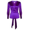 Diane Von Furstenberg Purple Silk Wraparound Long Sleeve Ariana Blouse L For Women