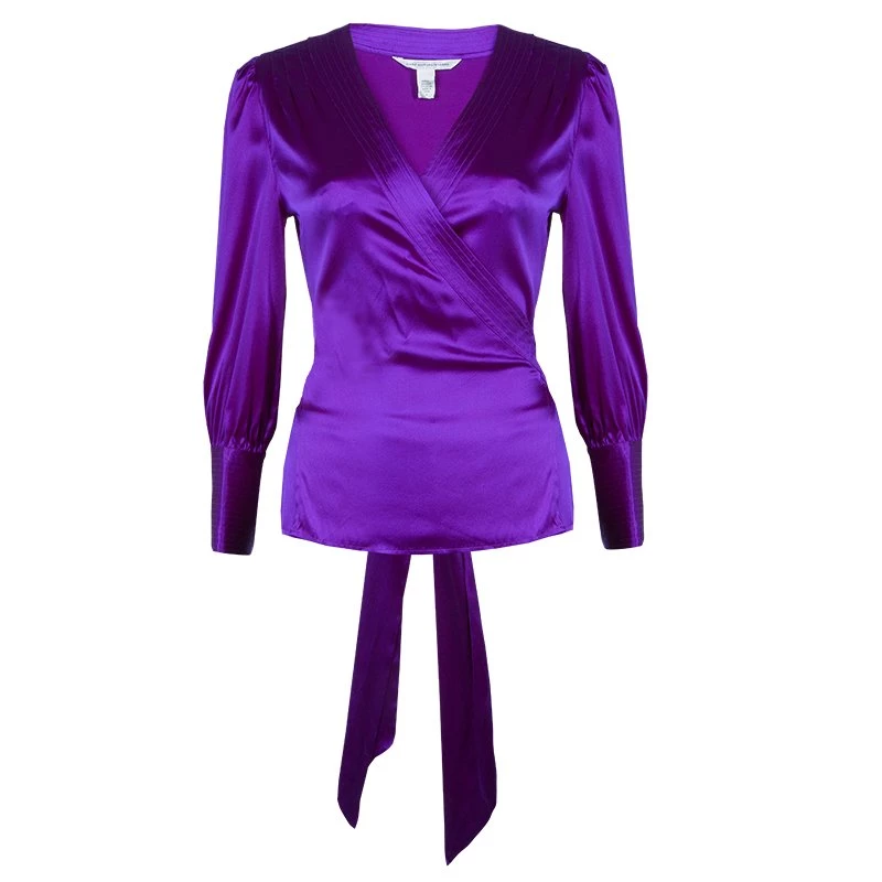 Diane Von Furstenberg Purple Silk Wraparound Long Sleeve Ariana Blouse L For Women 1 Diane Von Furstenberg Purple Silk Wraparound Long Sleeve Ariana Blouse L For Women