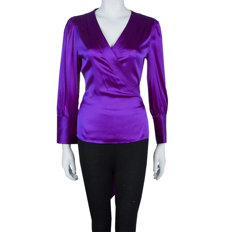 Diane Von Furstenberg Purple Silk Wraparound Long Sleeve Ariana Blouse L For Women 2 Diane Von Furstenberg Purple Silk Wraparound Long Sleeve Ariana Blouse L For Women - Image 2