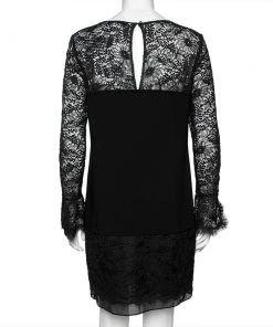 Diane Von Furstenberg Black Crepe & Lace Drop Waist Lavana Dress M For Women -Diane Von Furstenberg shop luxury women diane von furstenberg new clothes p590385 004