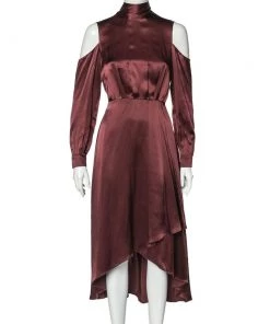 Diane Von Furstenberg Burgundy Silk Satin Cabernet Midi Dress S For Women