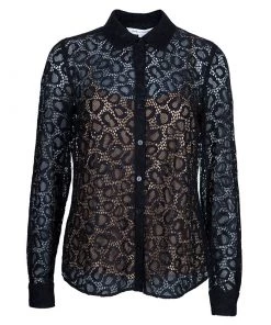 Diane Von Furstenberg Black Lace Colette Embellished Top S For Women