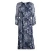 Diane Von Furstenberg Navy Blue Printed Parry Chiffon Long Sleeve Dress M For Women